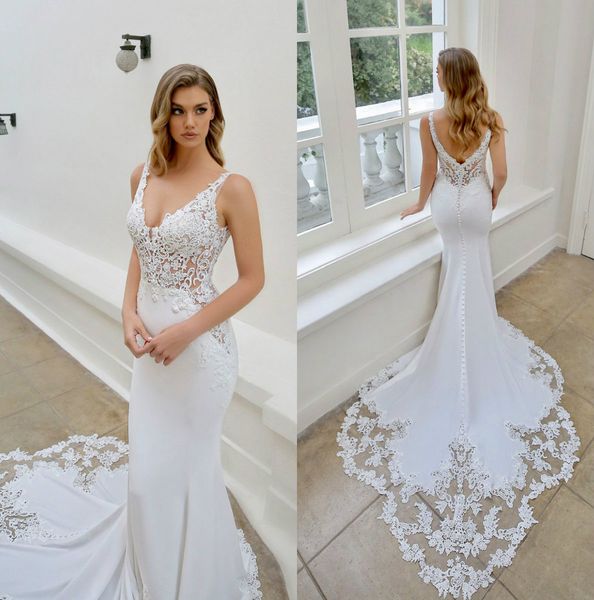 v neck mermaid wedding dresses lace appliques court train trumpet bridal gowns plus size custom made wedding dress robes de mariée, White
v neck mermaid wedding dresses lace appliques court train trumpet bridal gowns plus size custom made wedding dress robes de mariée, White