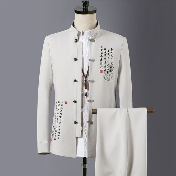 fashion embroidered mens suits slim fit men blazer jackets and pants classic chinese retro style stand collar suit for man, White;black
fashion embroidered mens suits slim fit men blazer jackets and pants classic chinese retro style stand collar suit for man, White;black