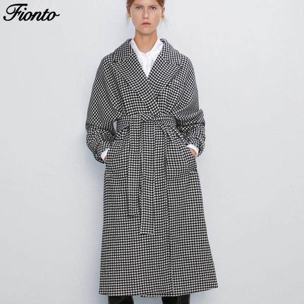 fionto tie belt waist wool coats women fashion houndstooth jackets women elegant pockets buttons coats female ladies long coat, Black
fionto tie belt waist wool coats women fashion houndstooth jackets women elegant pockets buttons coats female ladies long coat, Black