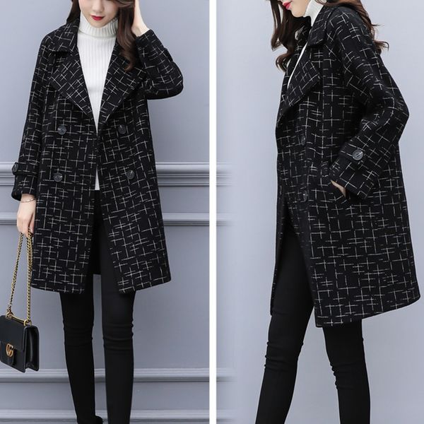 2019autumn thin section large size l-5xl double-breasted plaid woolen coat women's temperament wild new long woolen coat female, Black
2019autumn thin section large size l-5xl double-breasted plaid woolen coat women's temperament wild new long woolen coat female, Black