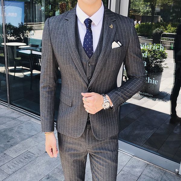 men's three piece suit new fashion groom wedding dress high-end party business striped slim suit 3 piece set (coat+ vest+ pants, White;black
men's three piece suit new fashion groom wedding dress high-end party business striped slim suit 3 piece set (coat+ vest+ pants, White;black