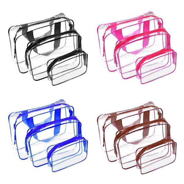 3pcs/set women transparent cosmetics storage bag travel wash makeup bags