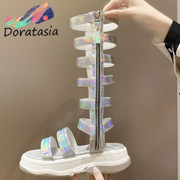doratasia new women sweet knee high party shoes high wedges sandals women unique summer metallic platform sandals, Black
doratasia new women sweet knee high party shoes high wedges sandals women unique summer metallic platform sandals, Black