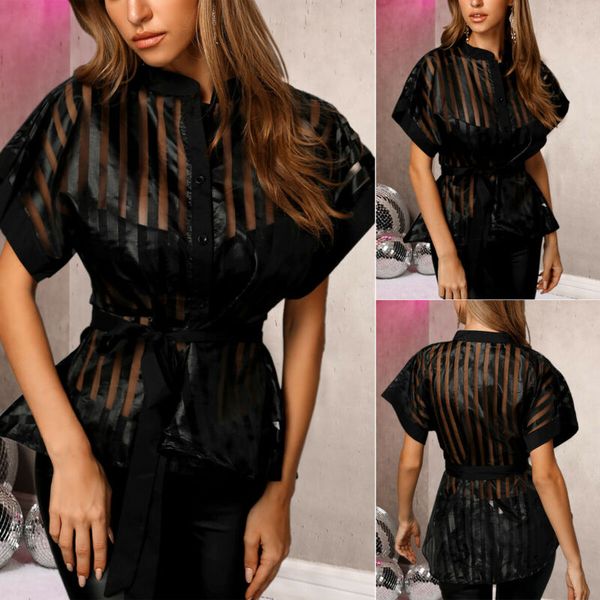 2020 new fashion women short sleeve stripe mesh sheer see-through blouse t shirts, Black;blue
2020 new fashion women short sleeve stripe mesh sheer see-through blouse t shirts, Black;blue