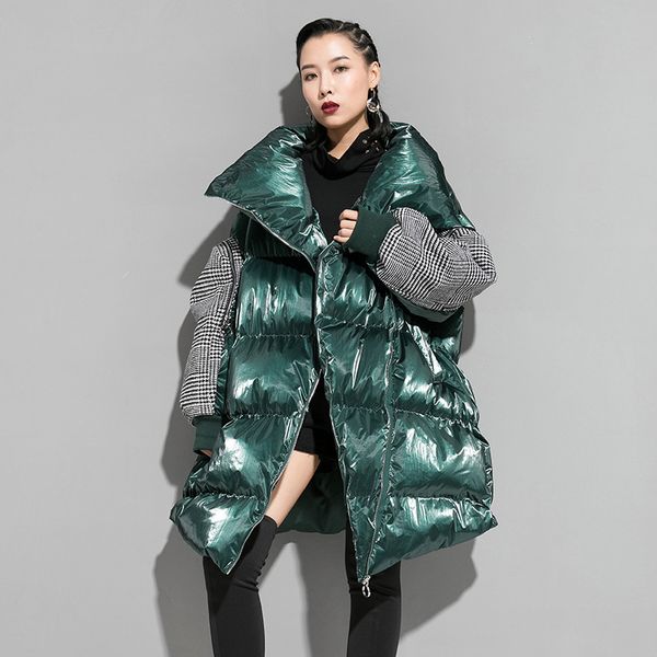 women's down & parkas fashion tide autumn and winter color matching plaid zipper loose large size warm cotton coat women pb595, Black
women's down & parkas fashion tide autumn and winter color matching plaid zipper loose large size warm cotton coat women pb595, Black