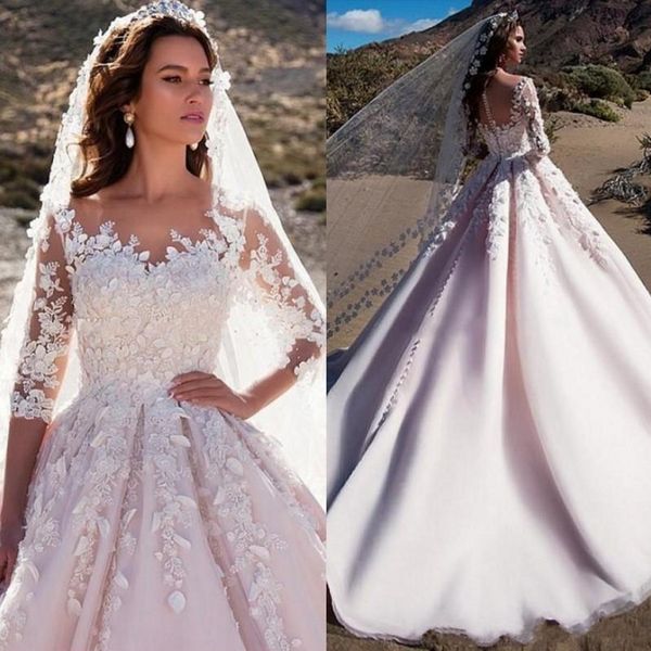 wedding dresses sheer neck 3/4 long sleeves appliques tulle satin saudi arabic wedding gowns castle church bridal dress, White
wedding dresses sheer neck 3/4 long sleeves appliques tulle satin saudi arabic wedding gowns castle church bridal dress, White