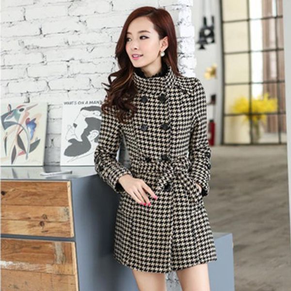 new style elegant slim fit slimming mid-length stand collar coat double breasted thousands of birds trench coat, Black;brown
new style elegant slim fit slimming mid-length stand collar coat double breasted thousands of birds trench coat, Black;brown