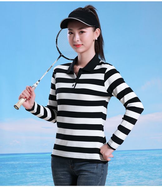 women's striped polo shirts long sleeve turn-down collar new spring women polo shirts 2020, White
women's striped polo shirts long sleeve turn-down collar new spring women polo shirts 2020, White