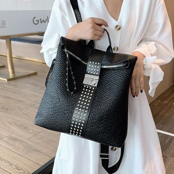 designer- shoulder bag fashion brand female street hip hop personality rivet fashion backpack large capacity pu student simple schoolbag
designer- shoulder bag fashion brand female street hip hop personality rivet fashion backpack large capacity pu student simple schoolbag
