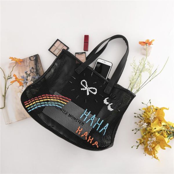 ladies beach mesh shoulder bag handbag rainbow design tote bag fashionable large bag-(black
ladies beach mesh shoulder bag handbag rainbow design tote bag fashionable large bag-(black