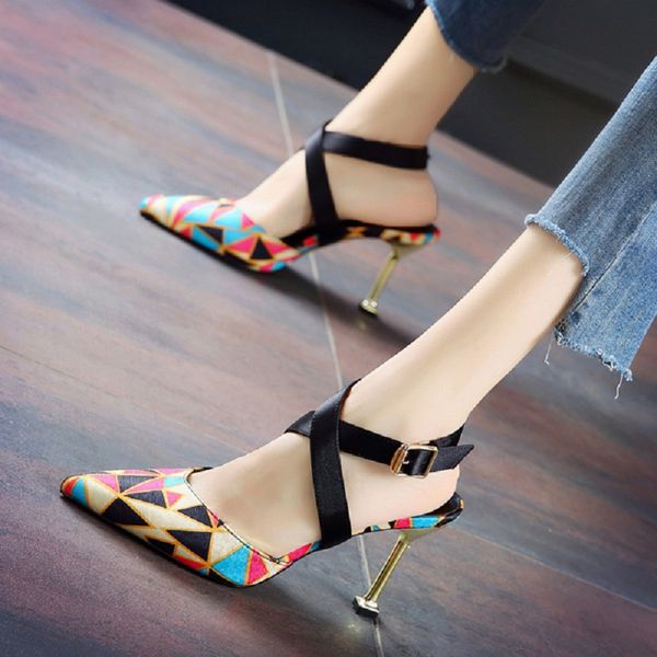 girl color matching lattice pointed high heels 2019 summer stiletto cross buckle roman baotou sandals female, Black
girl color matching lattice pointed high heels 2019 summer stiletto cross buckle roman baotou sandals female, Black