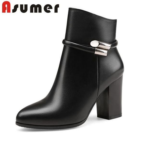 asumer 2018 new metal decoration ankle boots for women pointed toe temperament winter boots genuine leather, Black
asumer 2018 new metal decoration ankle boots for women pointed toe temperament winter boots genuine leather, Black