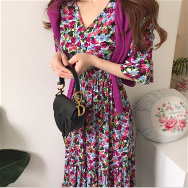 party dresses 2021 arrivals floral print long summer dress for ladies v-neck puff sleeve feminine sundresses vintage chic women's cloth, White;black
party dresses 2021 arrivals floral print long summer dress for ladies v-neck puff sleeve feminine sundresses vintage chic women's cloth, White;black