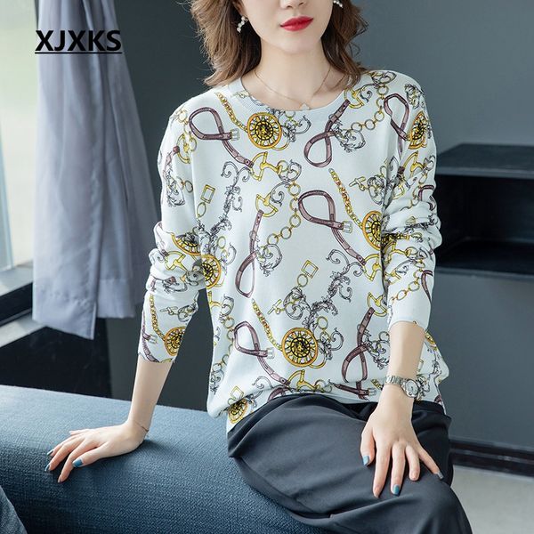 xjxks new 2019 sweater spring autumn loose knitted sweater women print pullover women o-neck female, White;black
xjxks new 2019 sweater spring autumn loose knitted sweater women print pullover women o-neck female, White;black