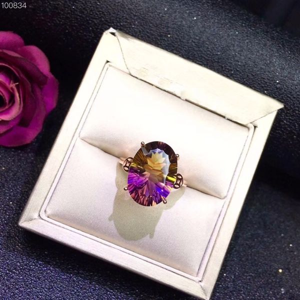 

uloveido adjustable rose gold color natural ametrine lady ring, 925 sterling silver gemstone wedding ring for women 20% fj324, Golden;silver