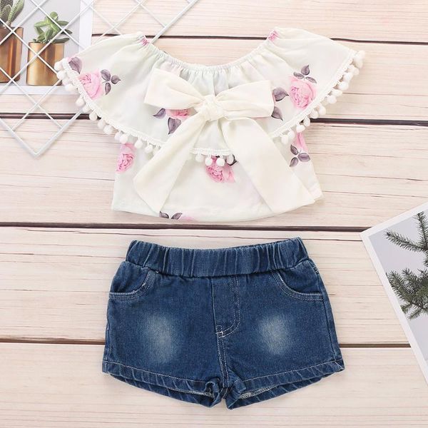 kids baby girls off shoulder denim shorts set summer girl clothes outfits toddler child floral tassel vest short pants set, White
kids baby girls off shoulder denim shorts set summer girl clothes outfits toddler child floral tassel vest short pants set, White