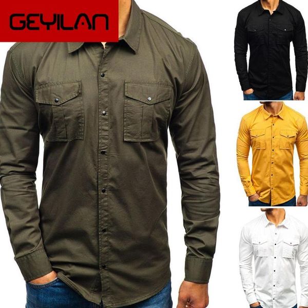 men's plain color, simple multi-pocket slim fit shirt shirt with long sleeve and lapel collar, White;black
men's plain color, simple multi-pocket slim fit shirt shirt with long sleeve and lapel collar, White;black