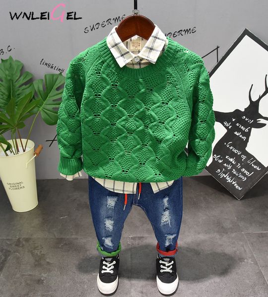 wlg boys casual spring clothing set kids green sweater plaid shirt and denim blue jean set baby boy clothes children t200414, White
wlg boys casual spring clothing set kids green sweater plaid shirt and denim blue jean set baby boy clothes children t200414, White