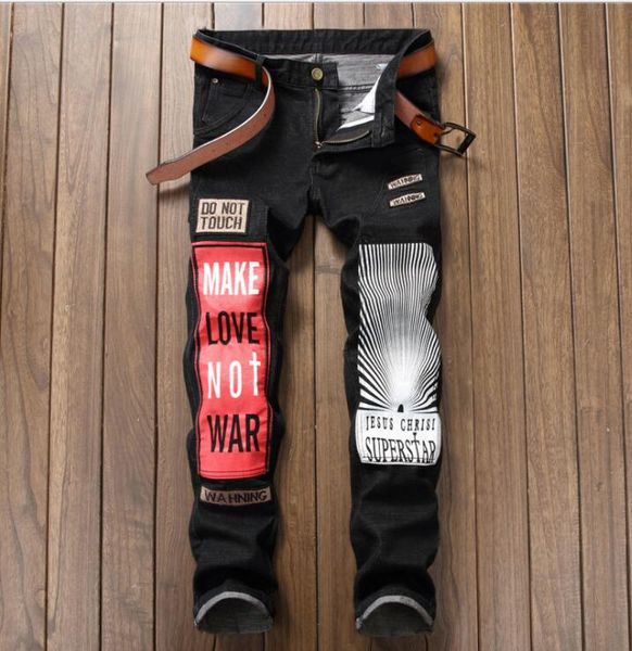 original design new european american style fashion men's jeans patch fashion trousers men's letter printing pants black, Blue
original design new european american style fashion men's jeans patch fashion trousers men's letter printing pants black, Blue