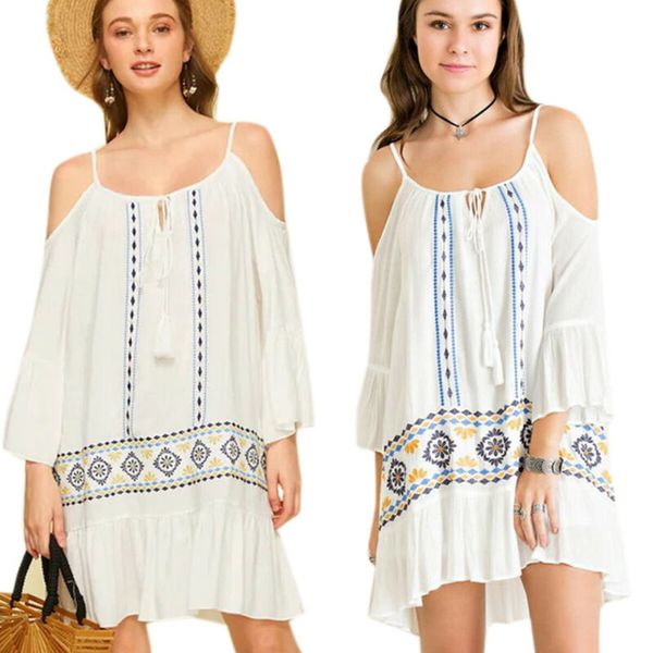 boho women's summer beach holiday cold shoulder long sleeve mini sun dress, Black;gray
boho women's summer beach holiday cold shoulder long sleeve mini sun dress, Black;gray