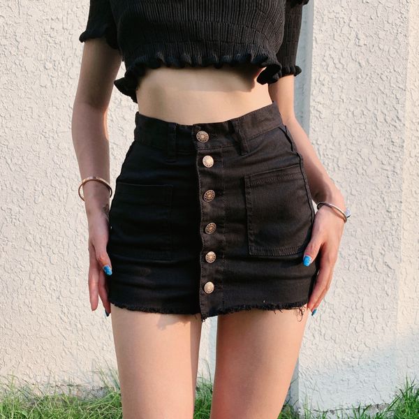 women's shorts 2021 europe and the united states a row of high-waisted hips denim short skirt, White;black
women's shorts 2021 europe and the united states a row of high-waisted hips denim short skirt, White;black