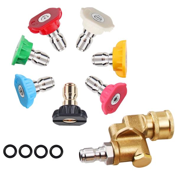 pressure washer spray nozzles tip,replaceable multiple degrees power washer accessories kit(pivoting coupler+4 o-rings) 1/4 inch
pressure washer spray nozzles tip,replaceable multiple degrees power washer accessories kit(pivoting coupler+4 o-rings) 1/4 inch