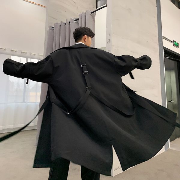 multiple ribbon long trench men high street fashion overcoats streetwear outwear casual windbreaker male high-end black coats, Tan;black
multiple ribbon long trench men high street fashion overcoats streetwear outwear casual windbreaker male high-end black coats, Tan;black