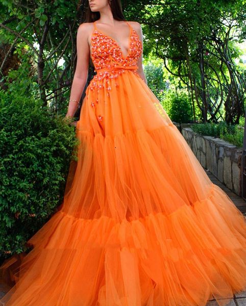 eye catching orange prom dresses deep v neck 3d handmade flowers bow sash pleated tulle a line evening party gowns customize, Black
eye catching orange prom dresses deep v neck 3d handmade flowers bow sash pleated tulle a line evening party gowns customize, Black