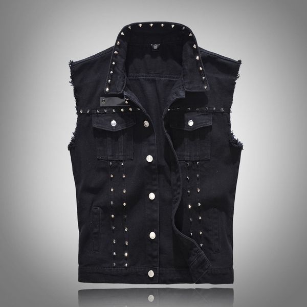 casual men's new fashion denim vest casual cowboy jacket wild in shoulder blouse male ripped tank jacket, Black;white 
casual men's new fashion denim vest casual cowboy jacket wild in shoulder blouse male ripped tank jacket, Black;white