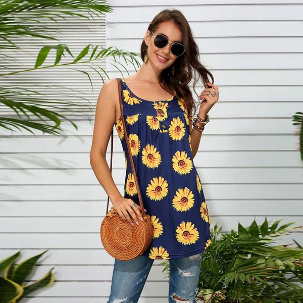 women's female leisure holiday u-neck vacation casual sunflower printing buttons loose sleeveless vest tank t-shirt, White
women's female leisure holiday u-neck vacation casual sunflower printing buttons loose sleeveless vest tank t-shirt, White