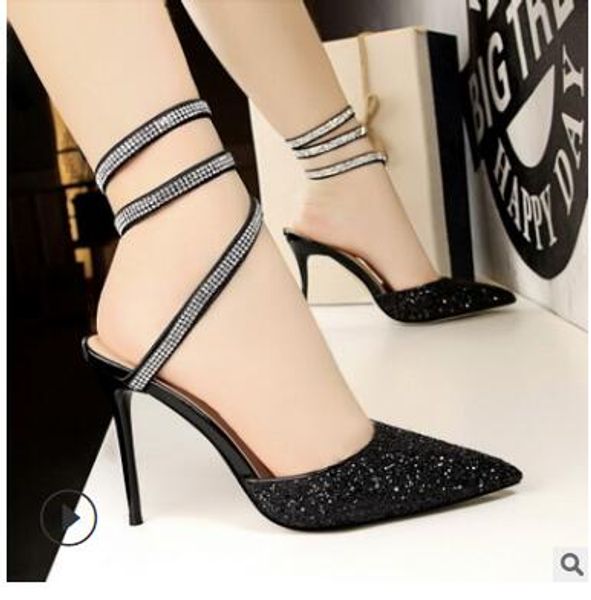 2019 summer women sandals bling sequin pointed toe high heels glitter coil winding ankle strap shoes female golden silver, Black
2019 summer women sandals bling sequin pointed toe high heels glitter coil winding ankle strap shoes female golden silver, Black