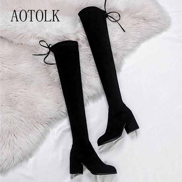 women boots winter shoes brand thick heels over the knee female shoes lace up stretch fabric ladies plus size de, Black
women boots winter shoes brand thick heels over the knee female shoes lace up stretch fabric ladies plus size de, Black