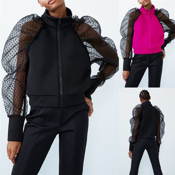 fashion women polka dot sheer mesh long puff sleeve patchwork jacket coat outwear see through sleeve blouse zipper coat new, Black;brown
fashion women polka dot sheer mesh long puff sleeve patchwork jacket coat outwear see through sleeve blouse zipper coat new, Black;brown
