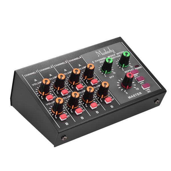muslady m-228a audio sound mixer compact size 8-channel mono/stereo with reverberation function 60hz frequency cutting
muslady m-228a audio sound mixer compact size 8-channel mono/stereo with reverberation function 60hz frequency cutting