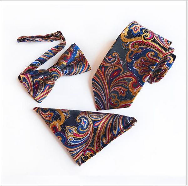 three sets of polyester jacquard 8 cm necktie pocket towel, Blue;purple