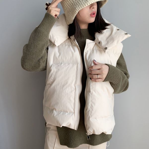 women's korean style solid sleeveless winter keep warm winter vest coat turn-down collar women zipper loose thick fashion vest, Black;white
women's korean style solid sleeveless winter keep warm winter vest coat turn-down collar women zipper loose thick fashion vest, Black;white