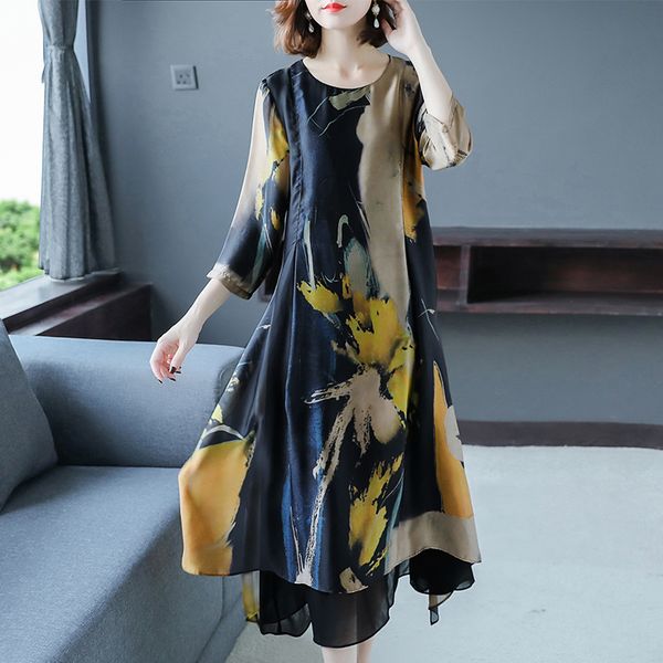 summer silk dress 2020 new loose large size temperament printed maxi dresses for women clothes, White;black
summer silk dress 2020 new loose large size temperament printed maxi dresses for women clothes, White;black