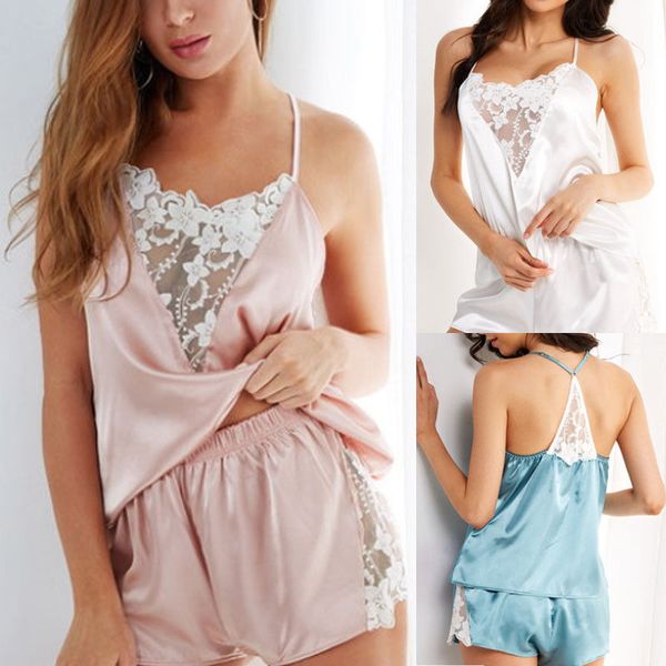 summer ladies 2pcs pajamas sets lace satin v-neck pijama sets nightwear women's spaghetti strap lace pajamas homewear, Blue;gray
summer ladies 2pcs pajamas sets lace satin v-neck pijama sets nightwear women's spaghetti strap lace pajamas homewear, Blue;gray