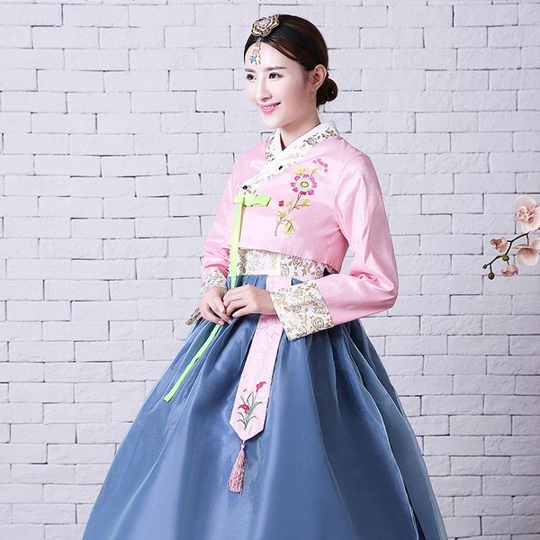 women embroidery flower dress traditional hanbok clothing korean wedding dresses national ladies royal dancing gown, Red