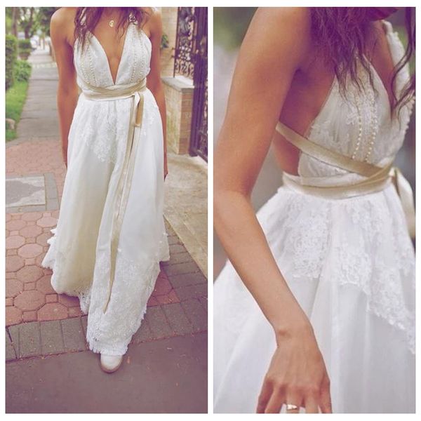 chic lace applique spaghetti wedding dress lace pearls beading wedding dress a line with criss cross back floor length wedding dress, White
chic lace applique spaghetti wedding dress lace pearls beading wedding dress a line with criss cross back floor length wedding dress, White