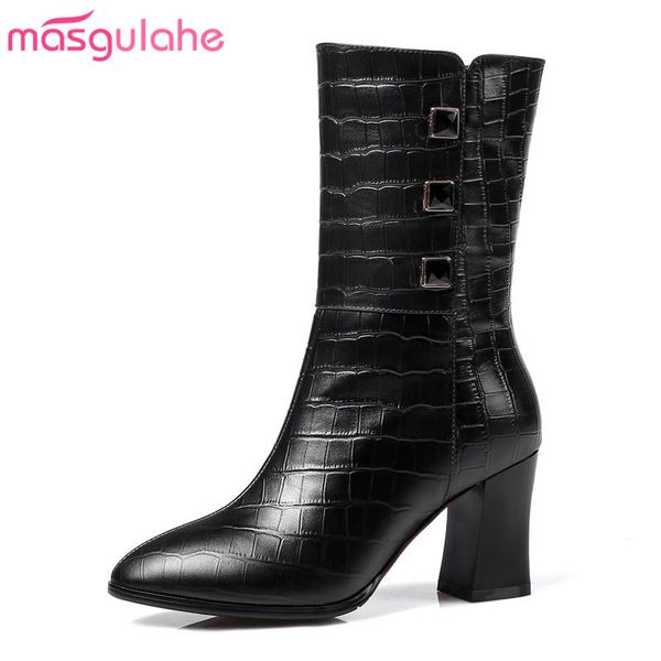 masgulahe new arrival autumn winter boots woman shoes thick high heels genuine leather boots pointed toe zipper mid calf, Black
masgulahe new arrival autumn winter boots woman shoes thick high heels genuine leather boots pointed toe zipper mid calf, Black