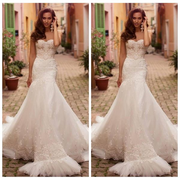 2020 sweetheart lace appliques slim mermaid wedding dresses customized long tulle bridal gowns formal new design bandage back, White
2020 sweetheart lace appliques slim mermaid wedding dresses customized long tulle bridal gowns formal new design bandage back, White