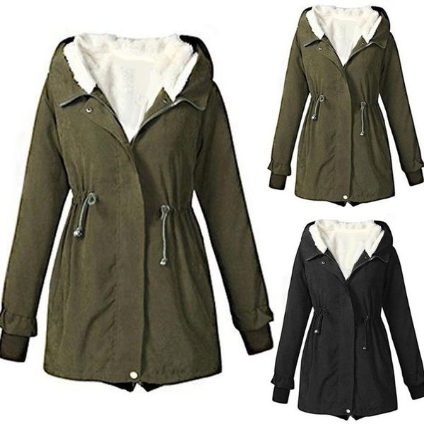 lady solid color long sleeve waist drawstring hooded cotton fleece parka coat, Black
lady solid color long sleeve waist drawstring hooded cotton fleece parka coat, Black