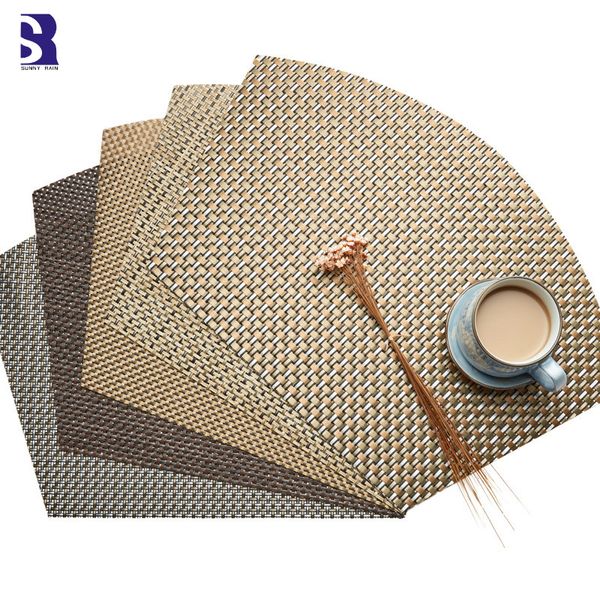 

sunnyrain 6-piece sector table setting imitation bamboo weaving placemat waterproof place mats insulation mat