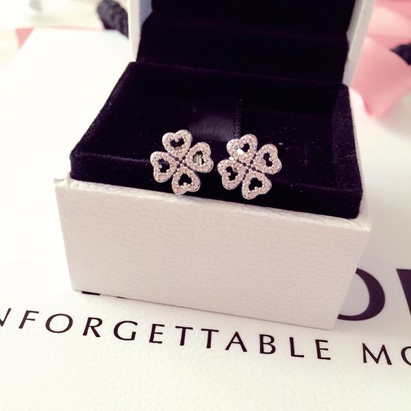 lucky clover earrings with box 925 sterling silver cz diamond for pandora jewelry fashion temperament stud earrings, Golden;silver
lucky clover earrings with box 925 sterling silver cz diamond for pandora jewelry fashion temperament stud earrings, Golden;silver