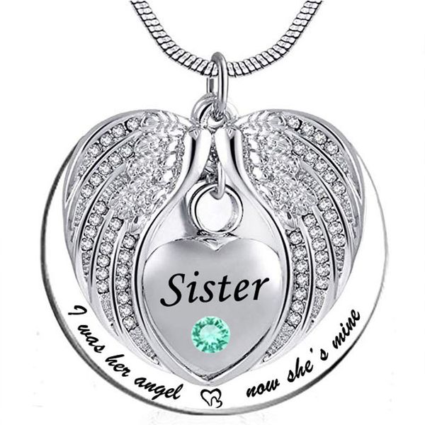 angel wing memorial keepsake ashes urn pendant birthstone crystal necklace, i used to be his angle, now he's mine -for sister, Silver
angel wing memorial keepsake ashes urn pendant birthstone crystal necklace, i used to be his angle, now he's mine -for sister, Silver