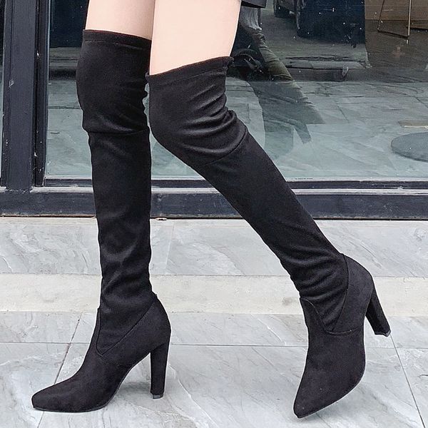 2019 sexy party boots моды замши кожаные ботинки женщин над коленом пяток boots stretch flock зимы высоких botas # 3, Black 
2019 sexy party boots моды замши кожаные ботинки женщин над коленом пяток boots stretch flock зимы высоких botas # 3, Black