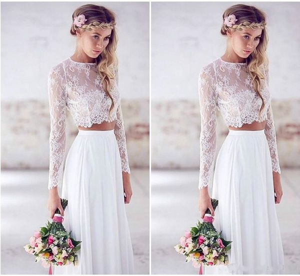 2020 beach wedding dresses long sleeves lace chiffon floor length custom made two pieces boho wedding gowns fast shipping, White
2020 beach wedding dresses long sleeves lace chiffon floor length custom made two pieces boho wedding gowns fast shipping, White