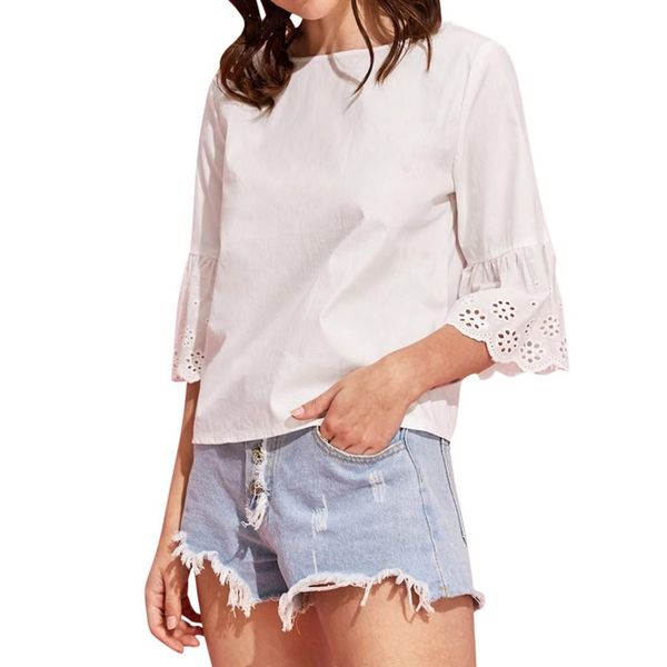 women fashion o-neck shirt half sleeve pure color solid hollo out tee blouse flare elegant womens blouses, White
women fashion o-neck shirt half sleeve pure color solid hollo out tee blouse flare elegant womens blouses, White