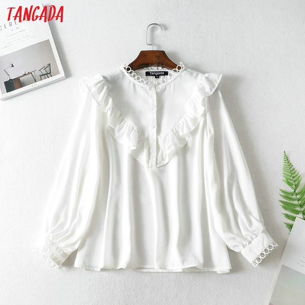 tangada women ruffle white shirts long sleeve solid o-neck elegant office ladies work wear blouses fn114
tangada women ruffle white shirts long sleeve solid o-neck elegant office ladies work wear blouses fn114
